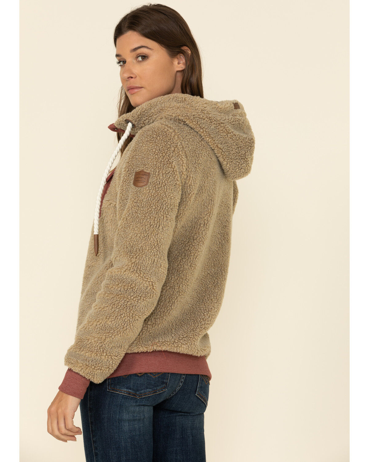 Image #5 - Wanakome Women's Fay Snap Neck Sherpa Hooded Pullover, Tan, hi-res