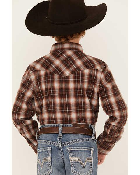 Image #4 - Cody James Boys' Traverse Long Sleeve Snap Flannel Shirt , Brown, hi-res