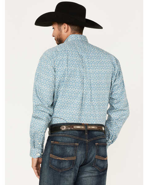 Image #4 - Stetson Men's Floral Geo Print Long Sleeve Button Down Western Shirt, Blue, hi-res