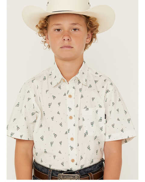 GROM Boys' Cactus Dude Short Sleeve Button Down Shirt, White, hi-res