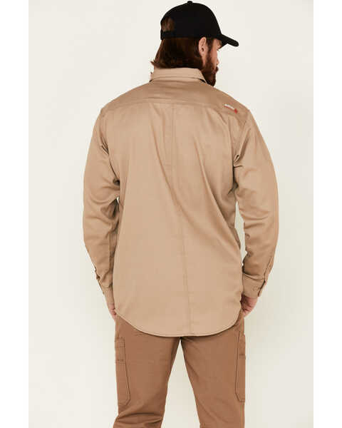 Ariat Men's FR Solid Twill Long Sleeve Button Down Work Shirt, Khaki, hi-res