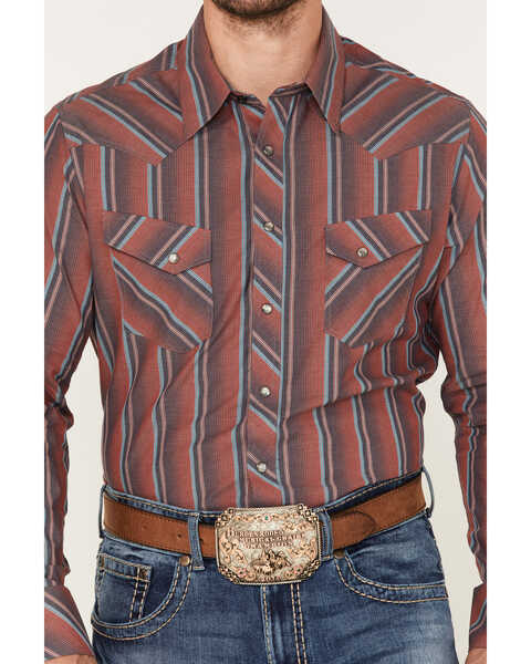 Image #3 - Rock & Roll Denim Men's Vintage 46 Serape Stripe Long Sleeve Snap Shirt, Red, hi-res