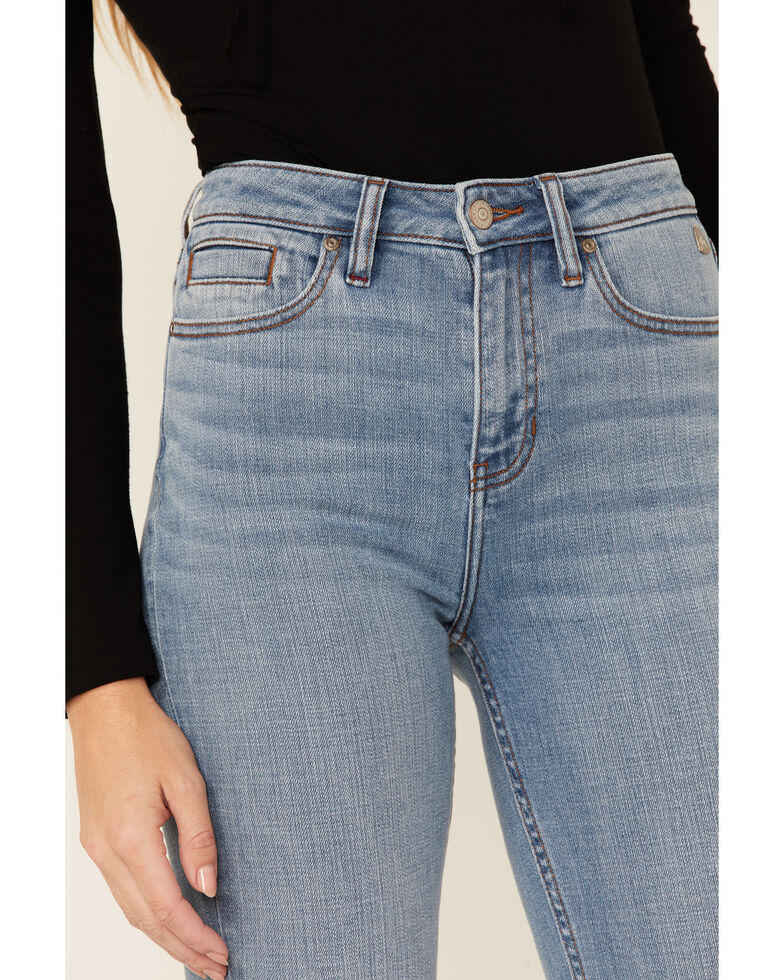 Idyllwind Women's Mid Wash Super High Rise Signature Black Pocket Flare Denim Jeans, Medium Wash, hi-res