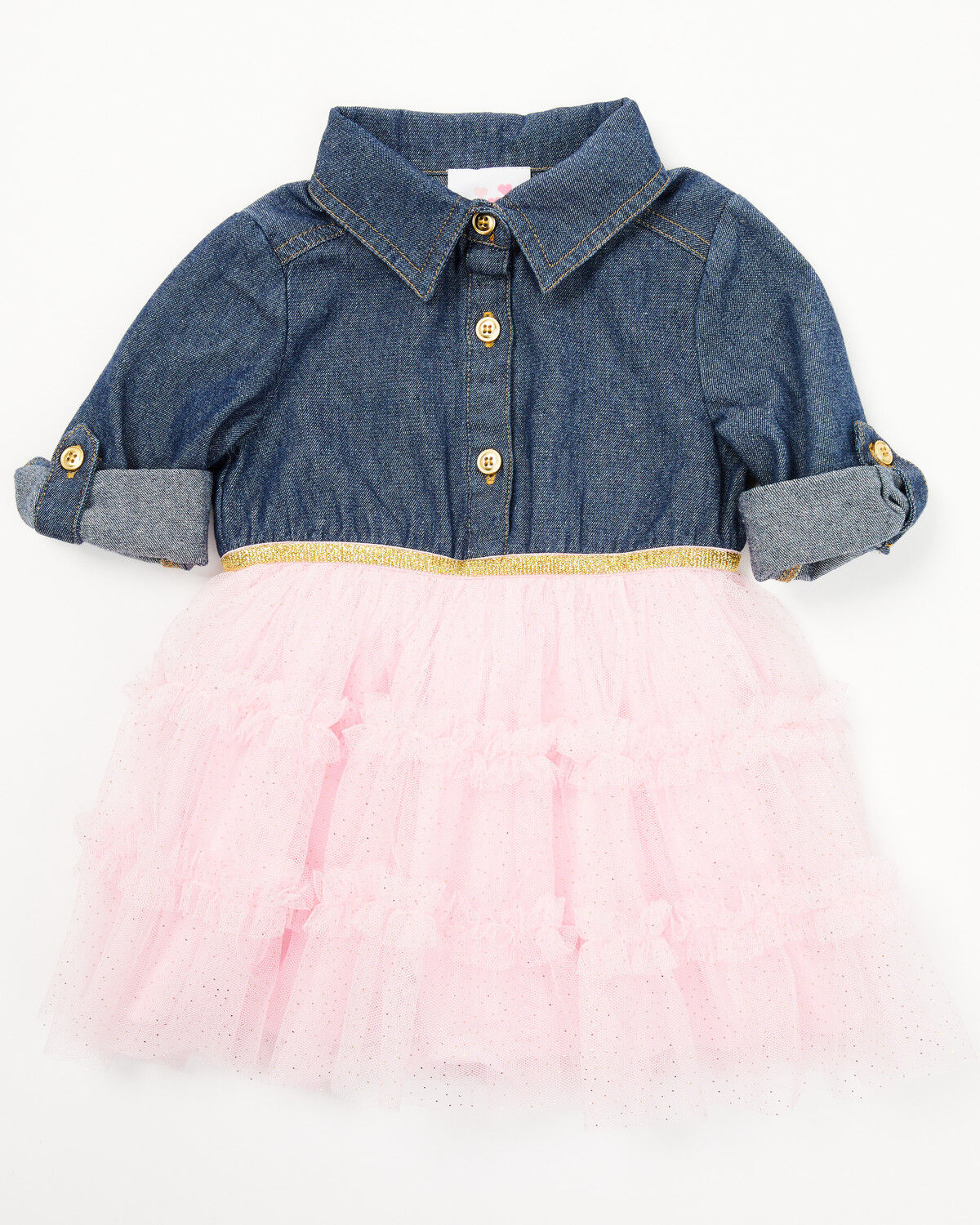 Image #1 - Sugar California Infant Girls' Denim Quarter Sleeve Sparkle Dress, Pink, hi-res