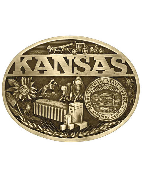 Image #1 - Montana Silversmiths Men's Kansas State Heritage Attitude Belt Buckle, Gold, hi-res