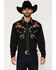 Image #1 - Scully Men's Floral Embroidered Vintage Long Sleeve Snap Western Shirt, Black, hi-res
