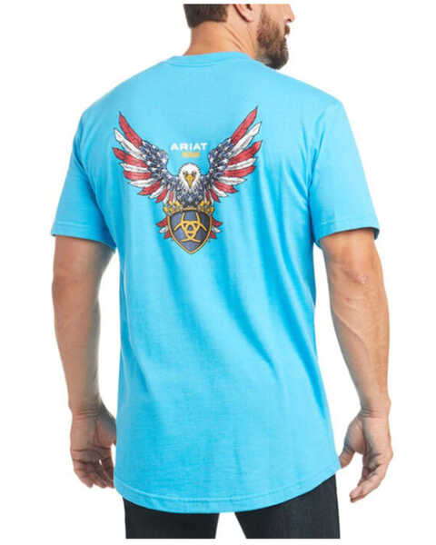 Ariat Men's Heather Turquoise Rebar Cotton Strong American Raptor Graphic Work T-Shirt, Turquoise, hi-res