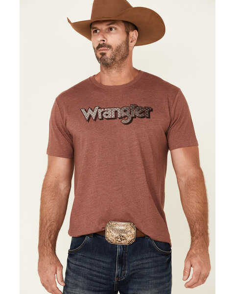 Image #1 - Wrangler Men's Heather Burgundy Steel Logo Short Sleeve T-Shirt , Red, hi-res