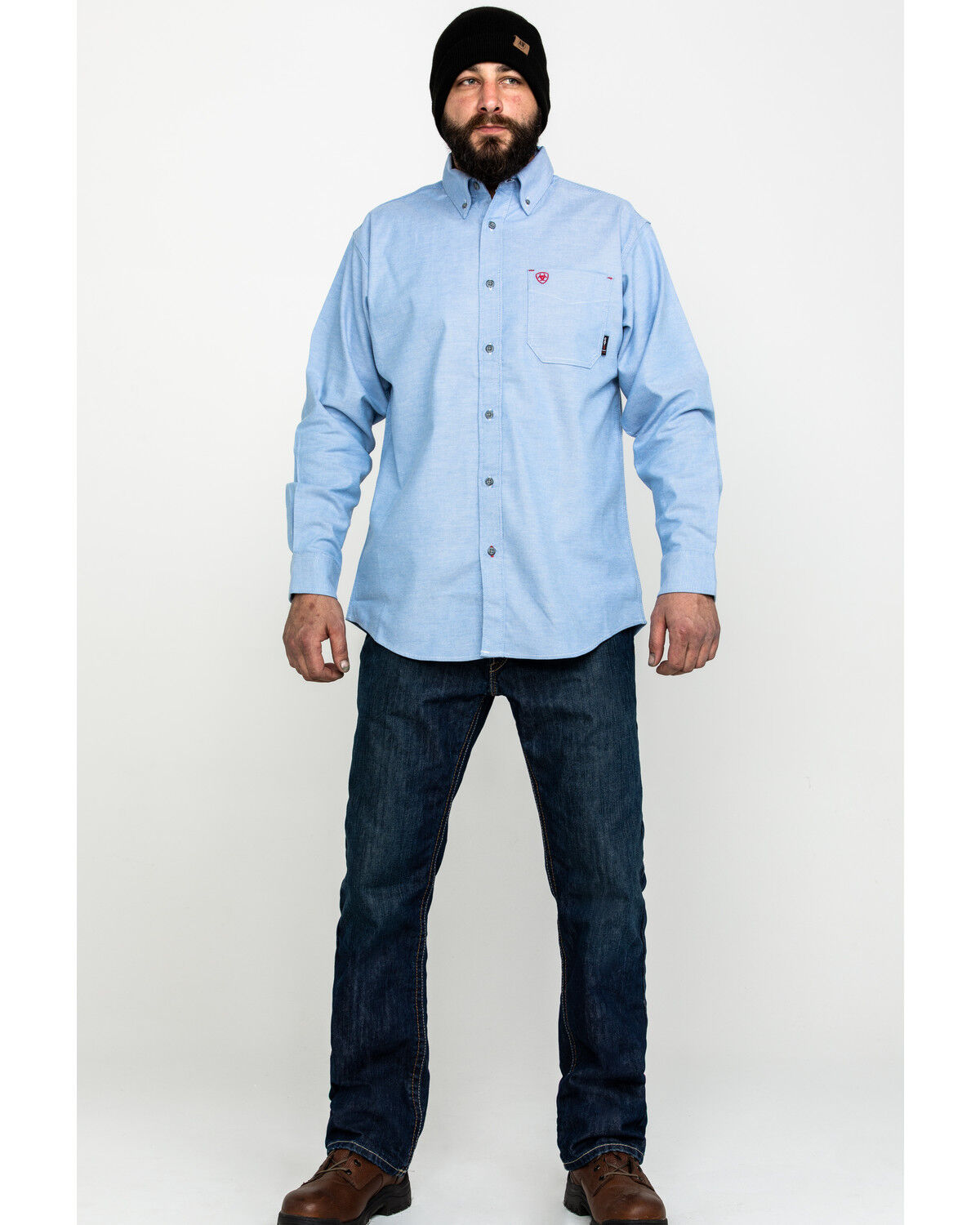 Image #6 - Ariat Men's FR Solid Durastretch Long Sleeve Work Shirt, Blue, hi-res