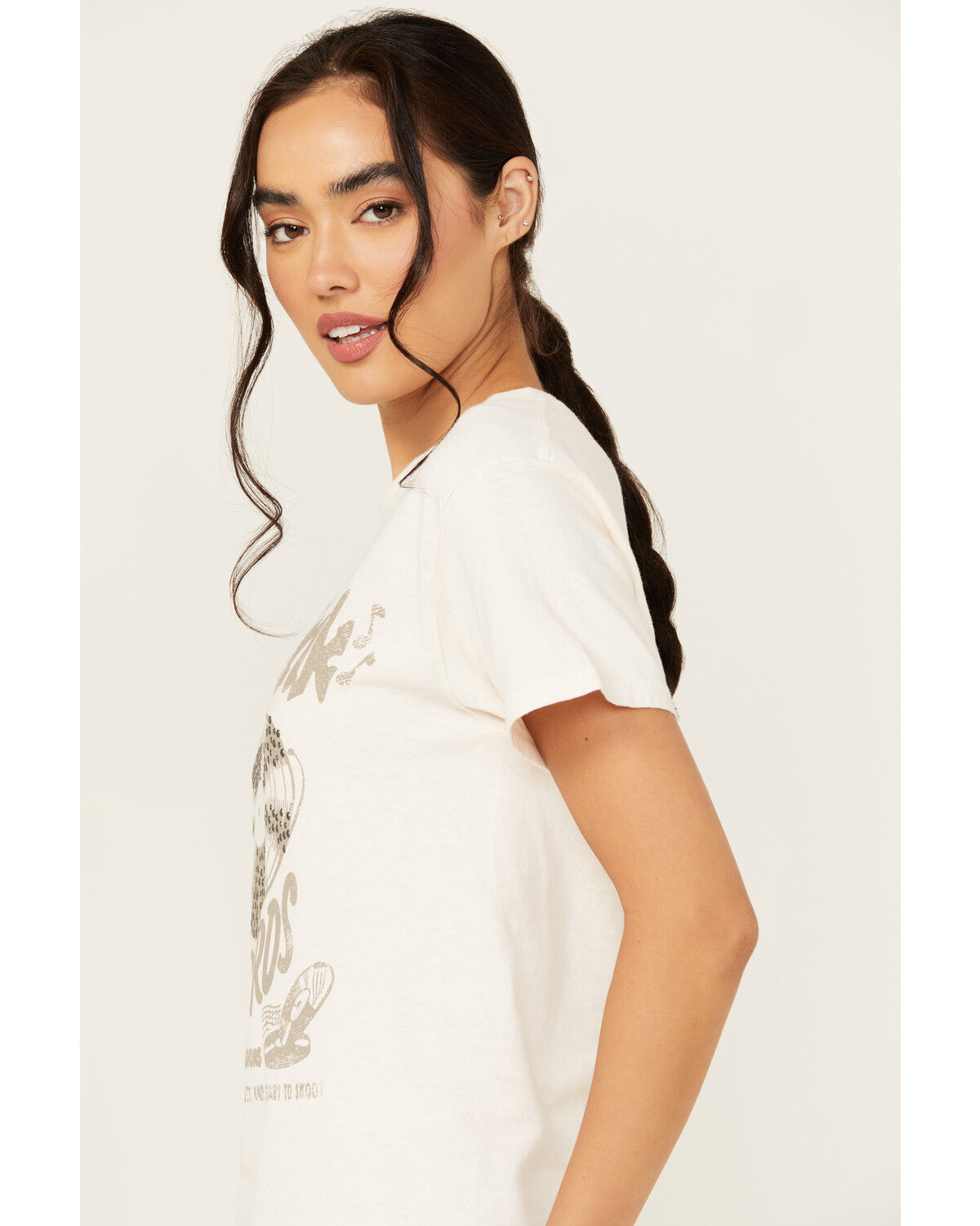 Image #2 - Youth in Revolt Women's Embellished Honky Tonk Short Sleeve Graphic Tee, Cream, hi-res