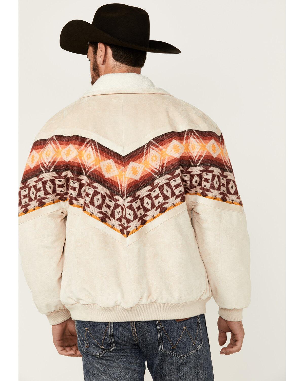 Image #4 - Rock & Roll Denim Men's Southwestern Border Microsuede Snap Bomber Jacket, Cream, hi-res