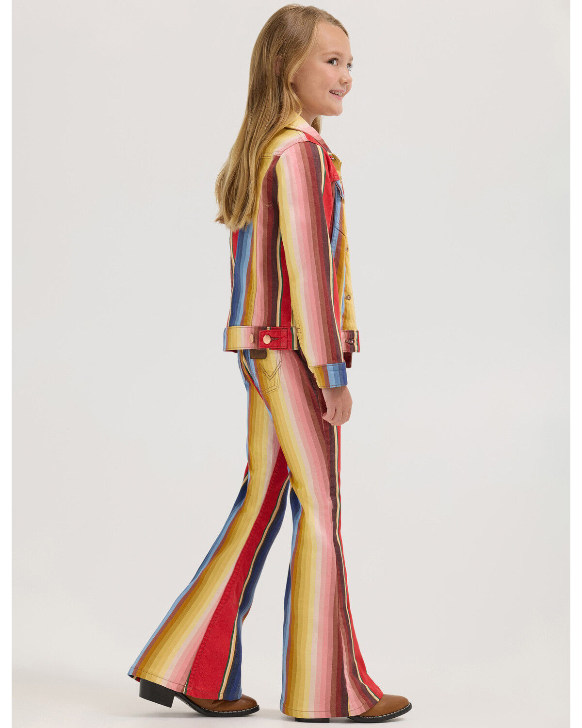 Image #2 - Wrangler X Lainey Wilson Girls' Rodeo Striped Bell Bottom Stretch Flare Jeans, Red, hi-res