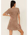Paper Crane Women's Short Sleeve Lace-Up Front Faux Suede Dress, Chocolate, hi-res