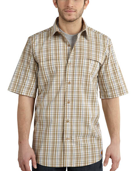Image #1 - Carhartt Men's Force Plaid Short Sleeve Shirt, Khaki, hi-res