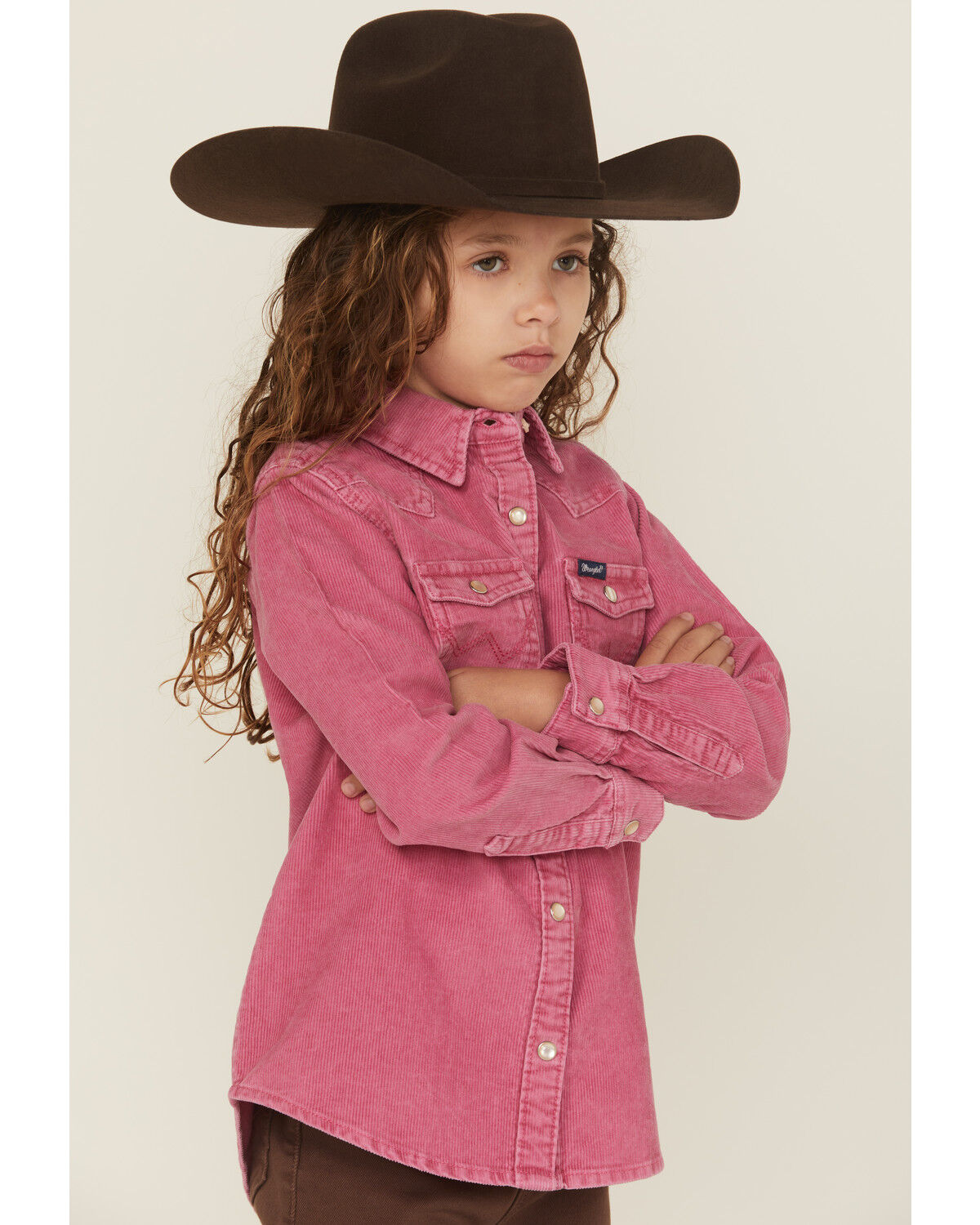 Image #2 - Wrangler Girls' Corduroy Long Sleeve Snap Western Shirt, Pink, hi-res