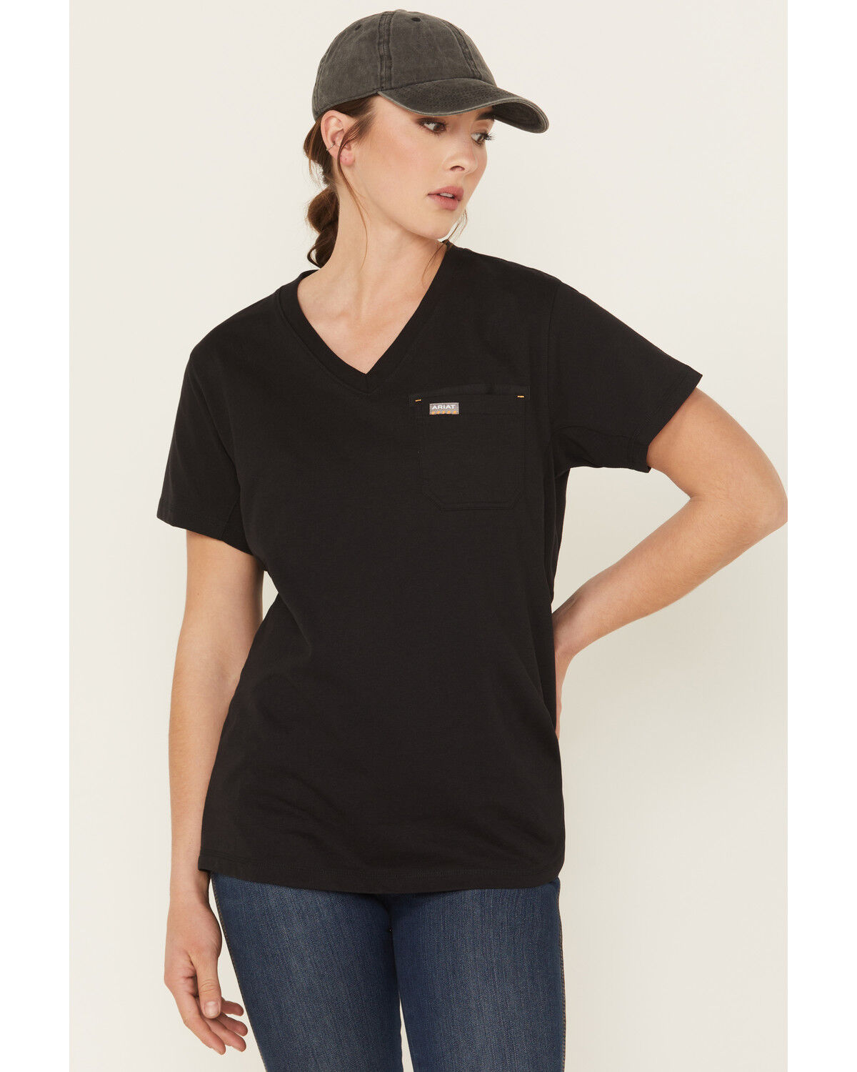 Image #3 - Ariat Women's Rebar Workman Rose Short Sleeve Graphic Work Tee, Black, hi-res