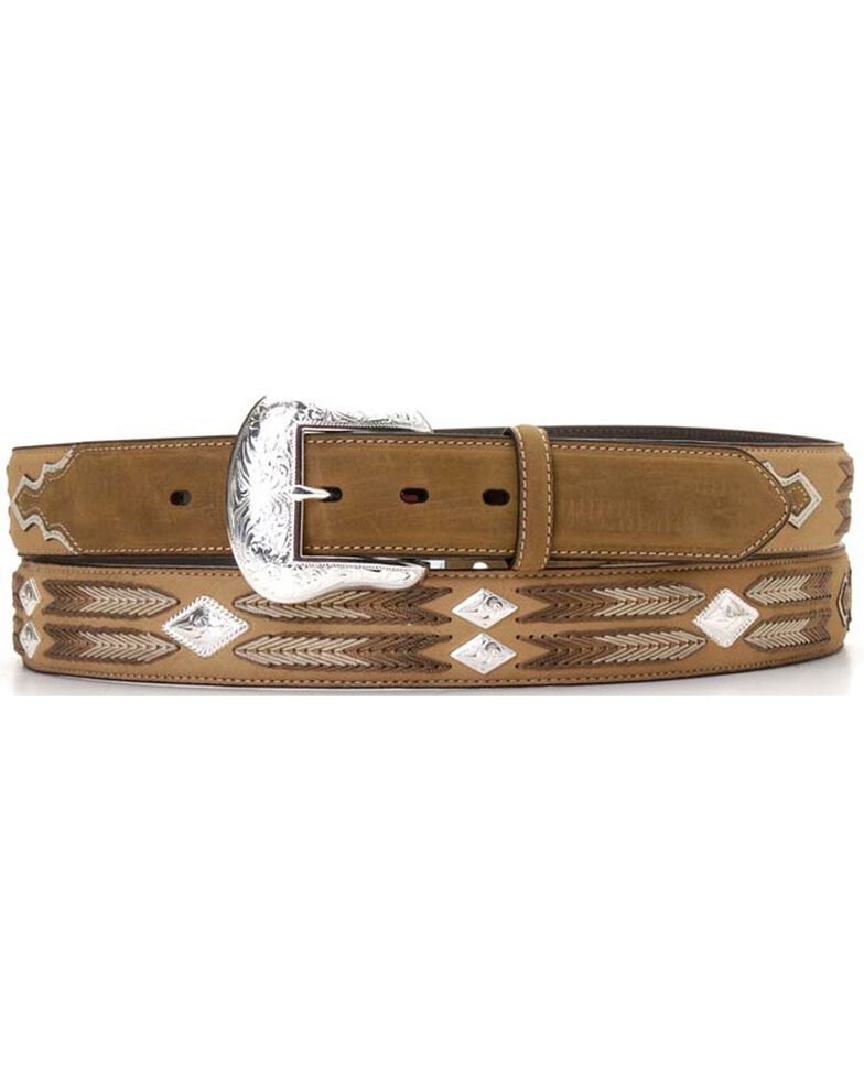 Nocona Leather Overlay String Lacing Diamond Concho Belt, Med Brown, hi-res