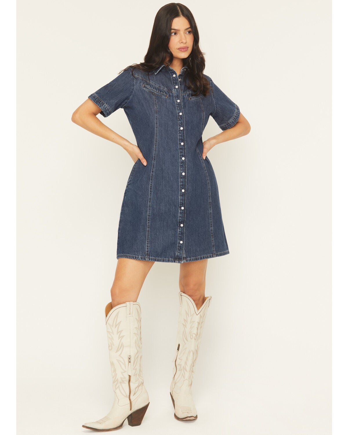Levi's Premium Women's Rinoa Dark Wash Short Sleeve Denim Mini Dress, Dark Wash, hi-res