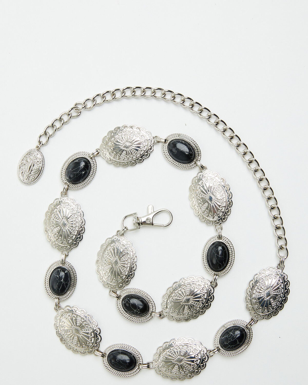 Image #2 - Shyanne Women's Black Stone Chain Belt, Silver, hi-res