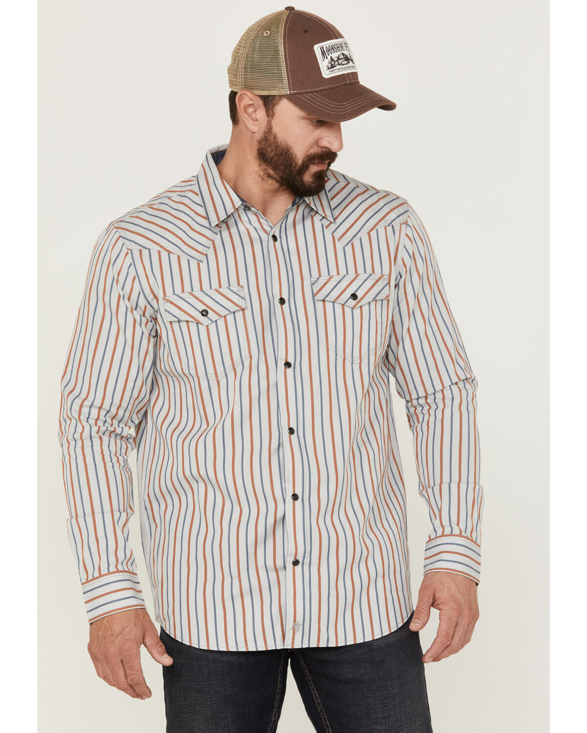 Image #1 - Moonshine Spirit Men's Kingston Stripe Snap Western Shirt, Grey, hi-res