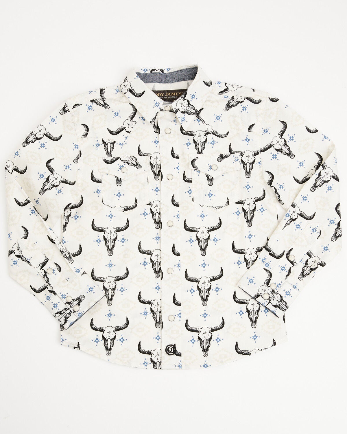 Image #1 - Cody James Toddler Boys' Prehistoric Bull Skull Print Long Sleeve Snap Western Shirt, Cream, hi-res