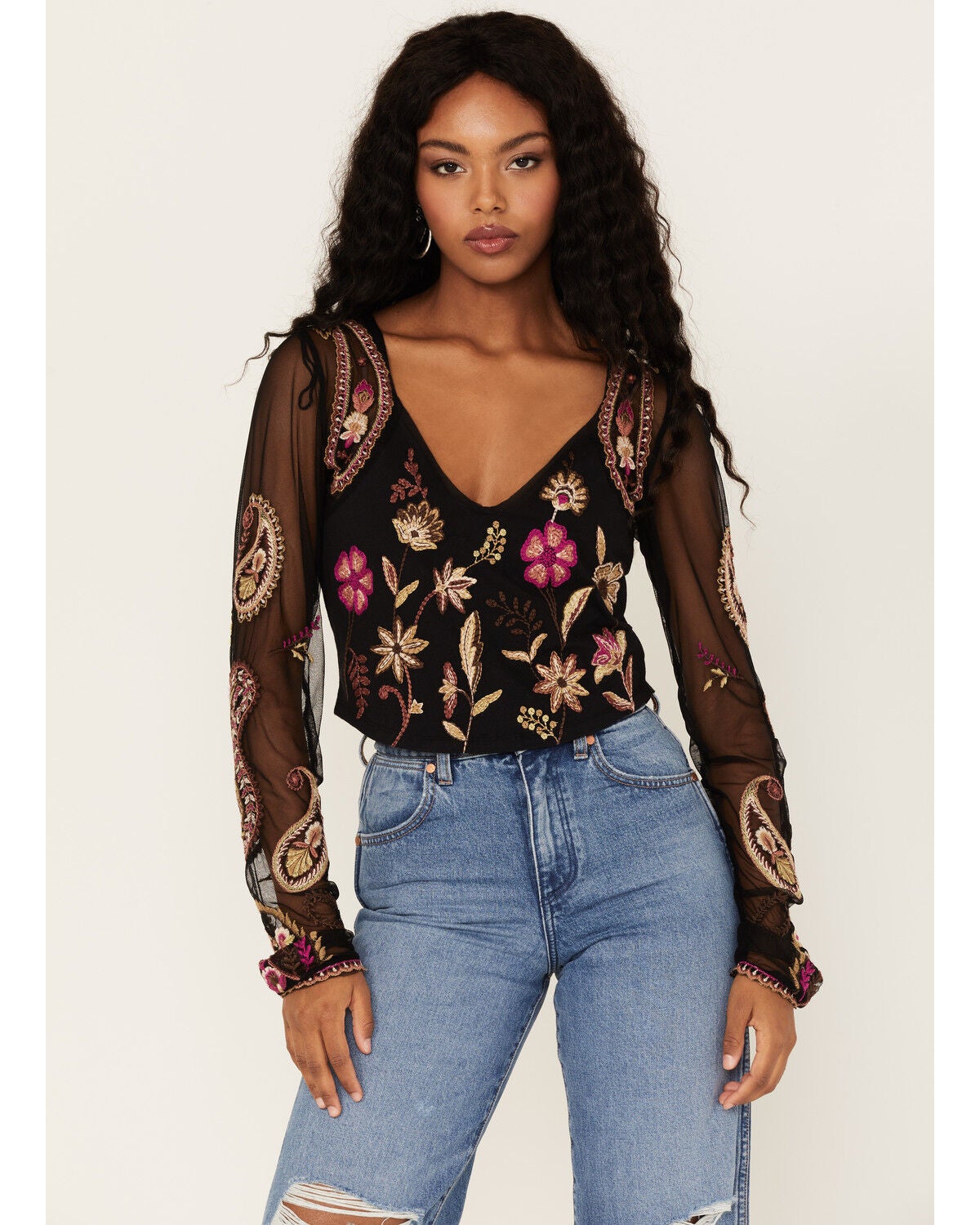 Florence Embroidered Floral Mesh Top 
