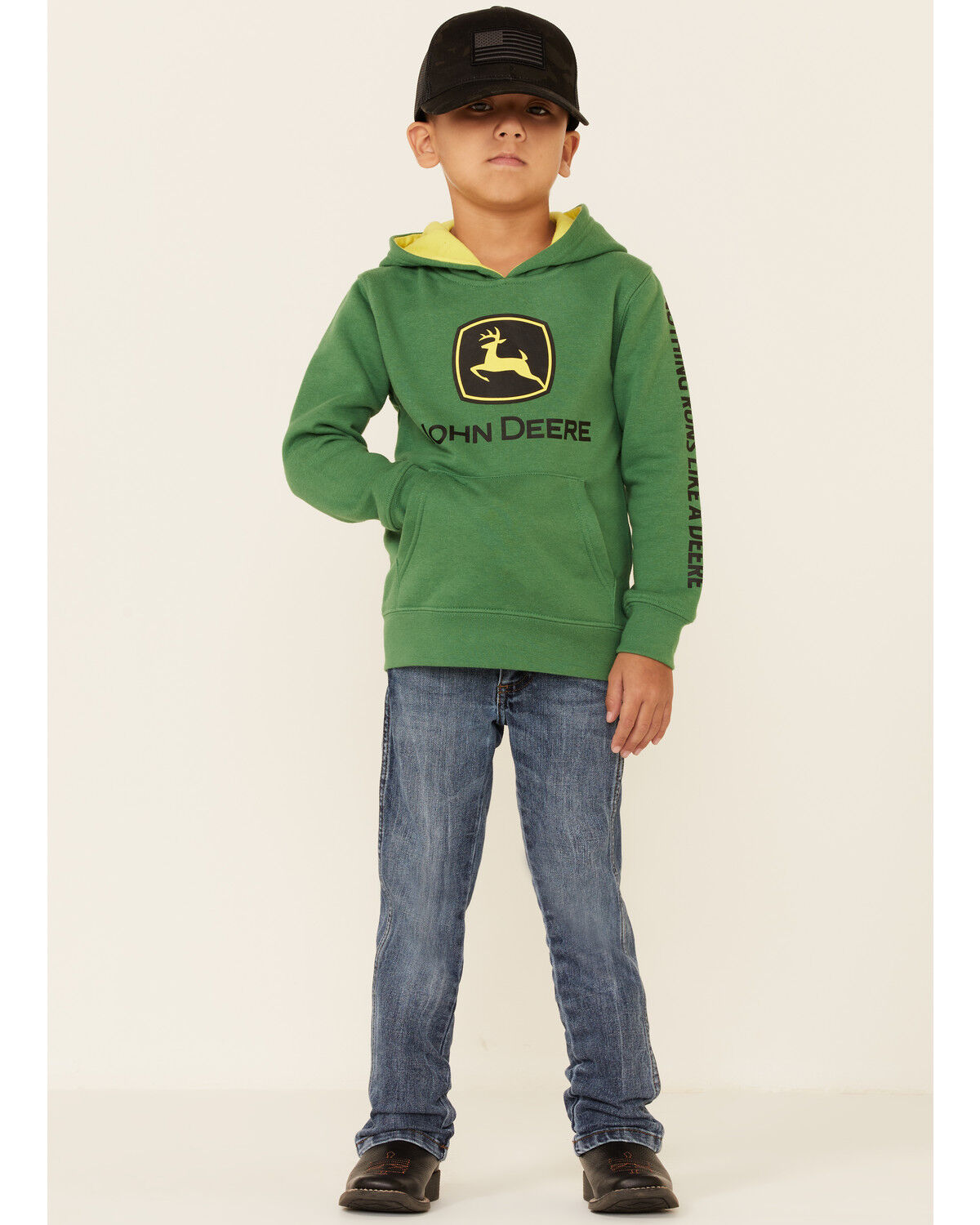 Image #2 - John Deere Boys' (4-7) Green Trademark Logo Sleeve Graphic Hooded Sweatshirt, Green, hi-res
