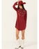 Image #1 - Roper Women's Floral Embroidered Long Sleeve Mini Dress, Red, hi-res