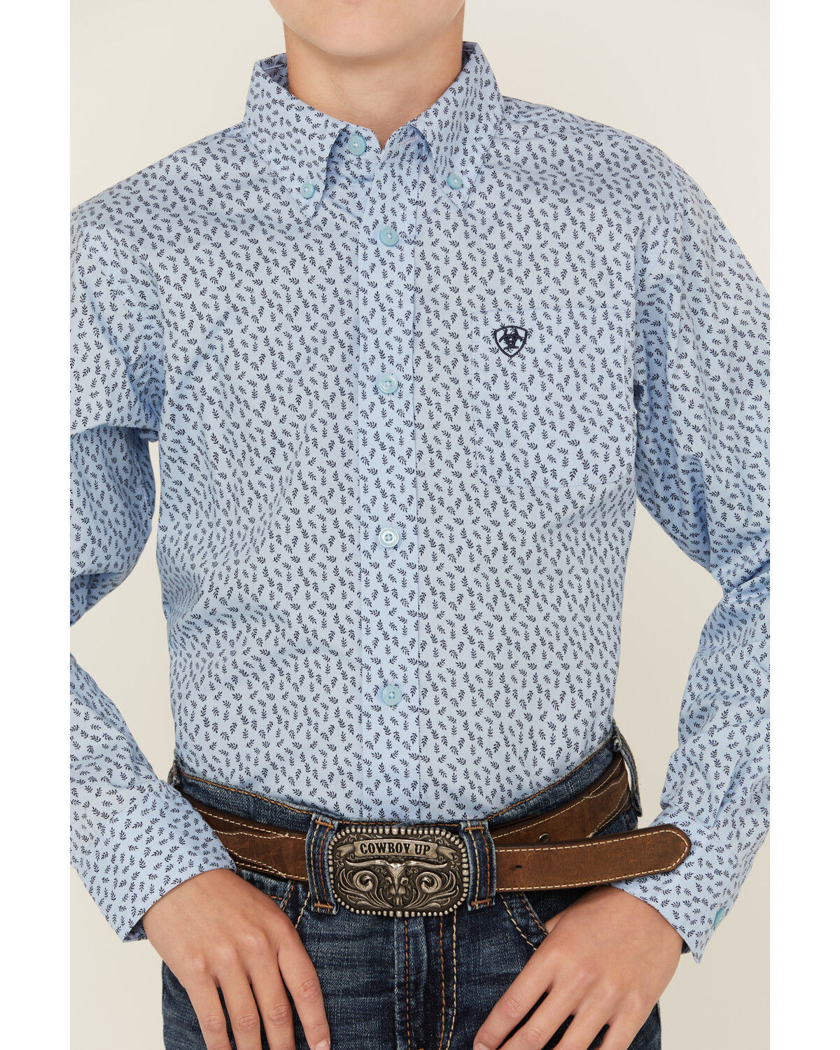 Image #3 - Ariat Boys' Classic Floral Long Sleeve Button-Down Western Shirt, Blue, hi-res