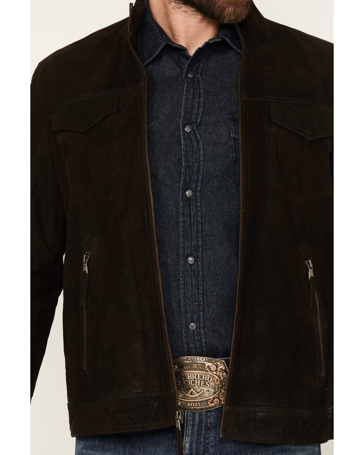 ブルゾン Pull-up suede minimal western cut collar zip-up jacket brown Men's Suede Leather Jacket Trucker Style Shirt Collar Biker