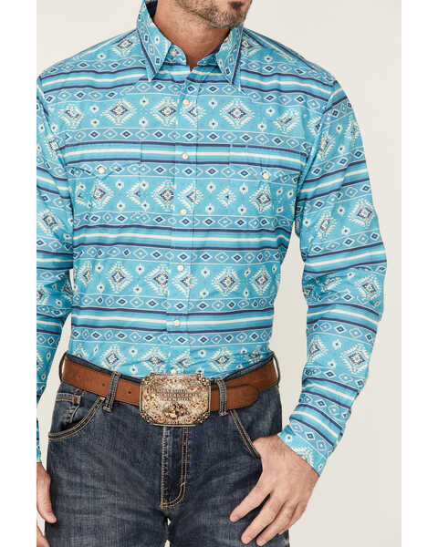 Image #3 - Roper Men's Horizontal Southwestern Striped Print Long Sleeve Snap Western Shirt , Blue, hi-res