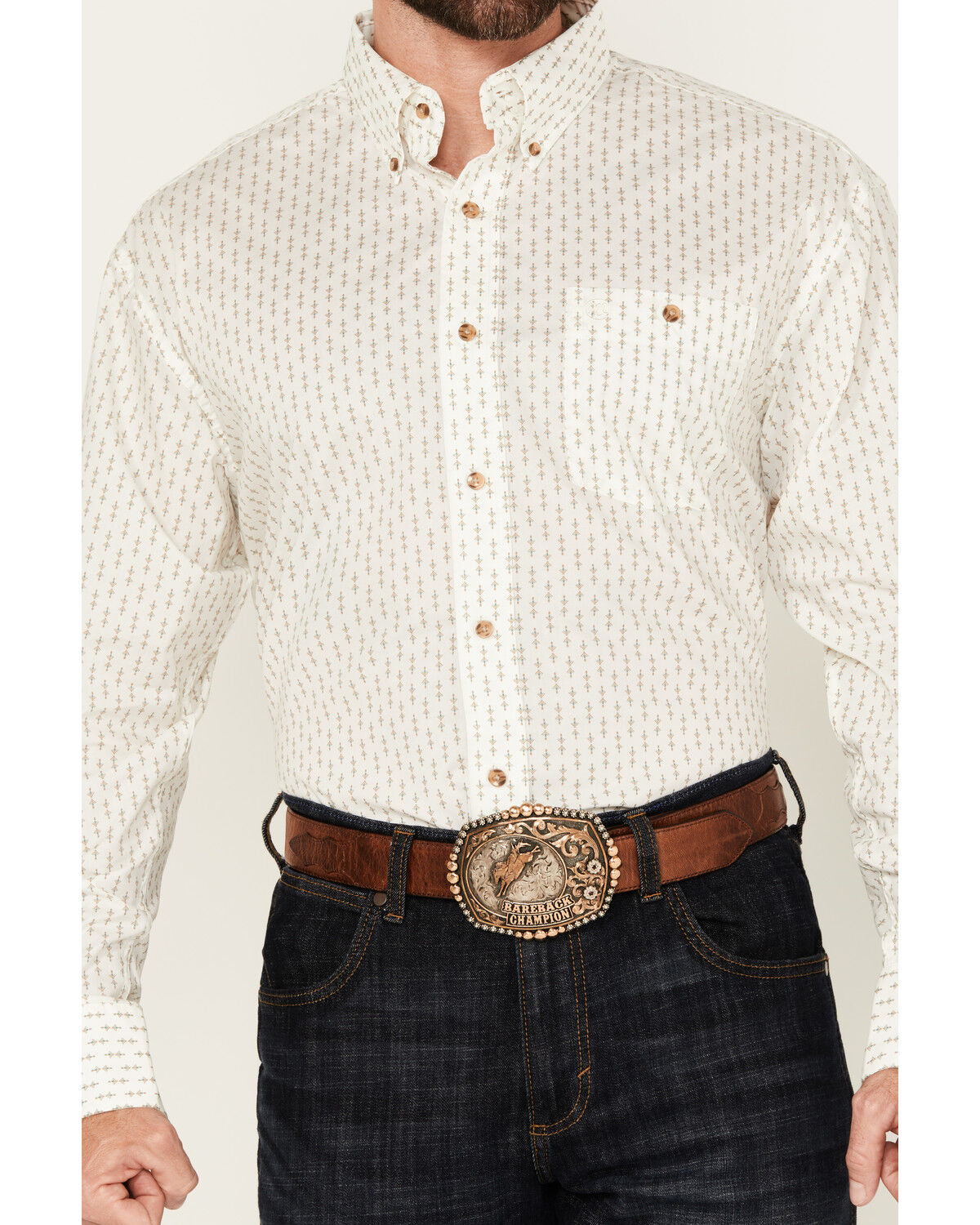 Image #3 - Wrangler Men's Classics Geo Print Long Sleeve Button-Down Western Shirt, White, hi-res