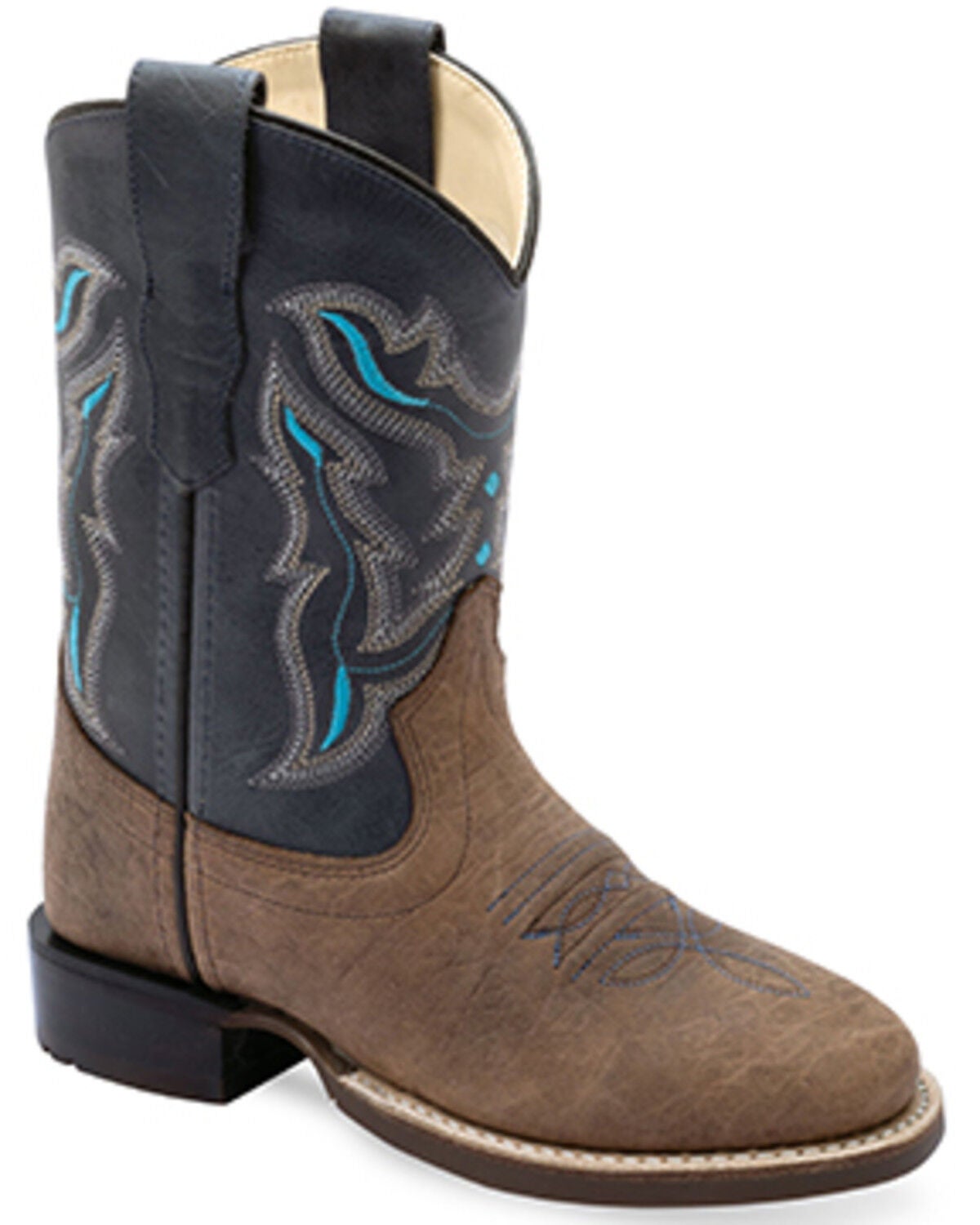 Old West Boys' Hand Corded Western Boots - Round Toe, Brown, hi-res