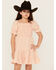 Image #2 - Hayden LA Girls' Gingham Print Puff Sleeve Mini Dress, Peach, hi-res
