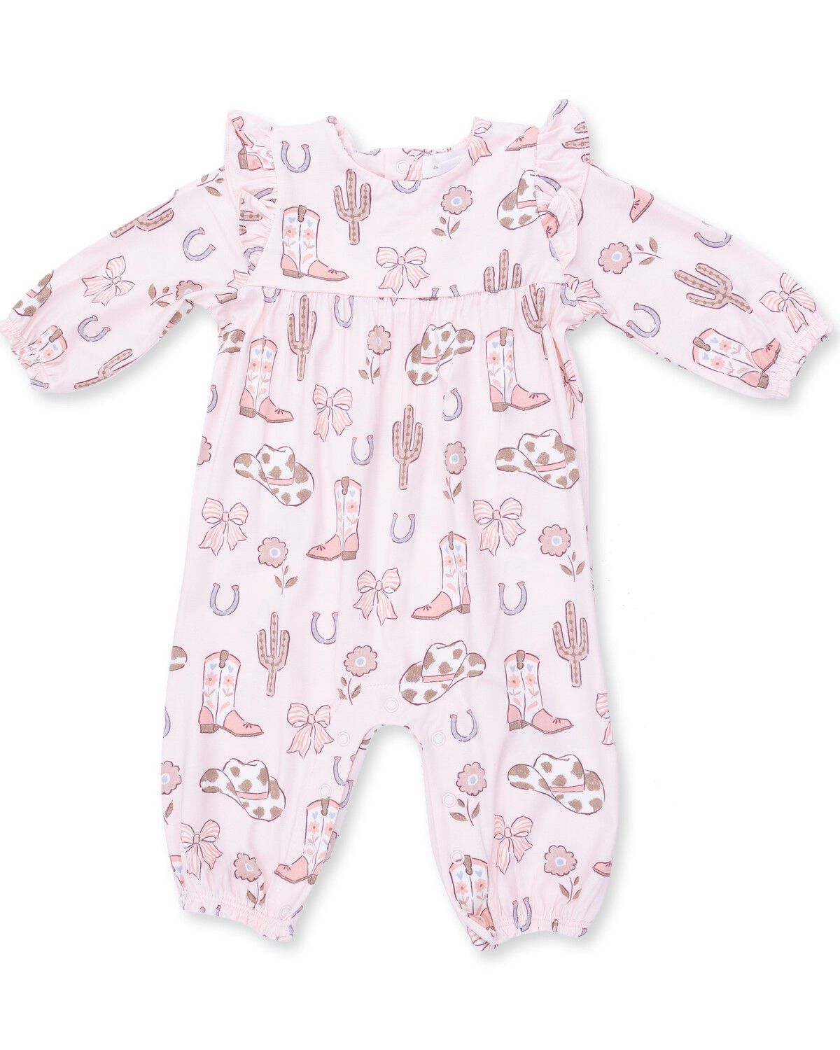 Angel Dear Infant Girls' Boots & Bows Ruffle Long Sleeve Onesie, Pink, hi-res