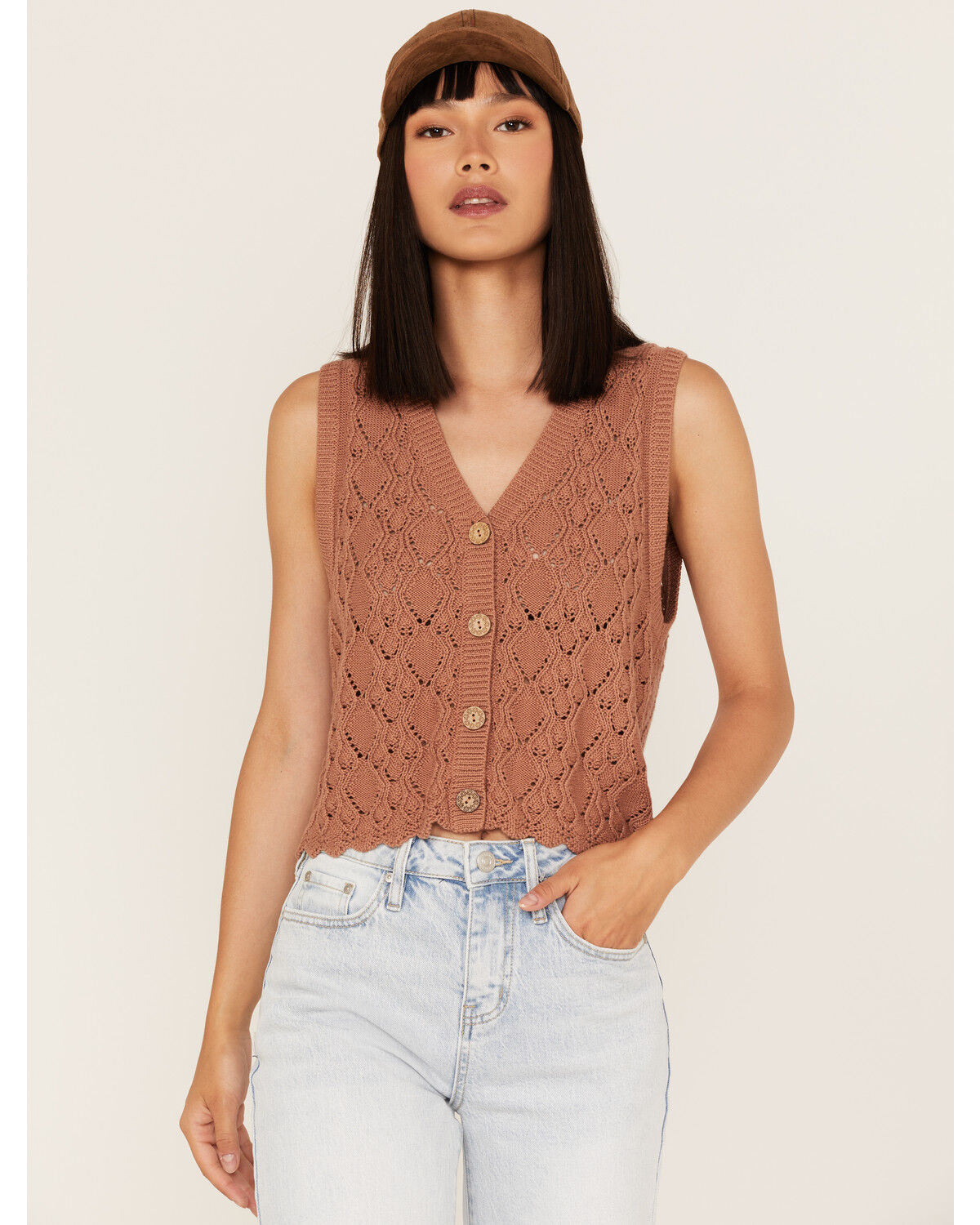Image #1 - Cleo + Wolf Women's Cropped Knit Sweater Vest, , hi-res