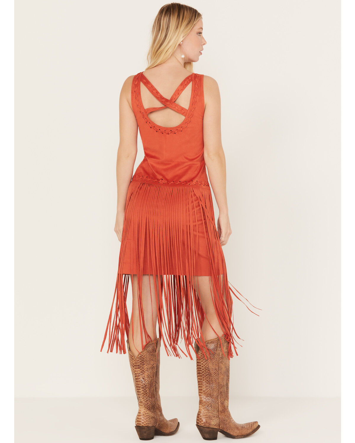 Image #4 - Idyllwind Women's Country Mannor Faux Suede Fringe Mini Dress, Orange, hi-res
