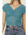 Image #3 - Shyanne Women's Flutter Sleeve Lace Crop Top , Medium Blue, hi-res