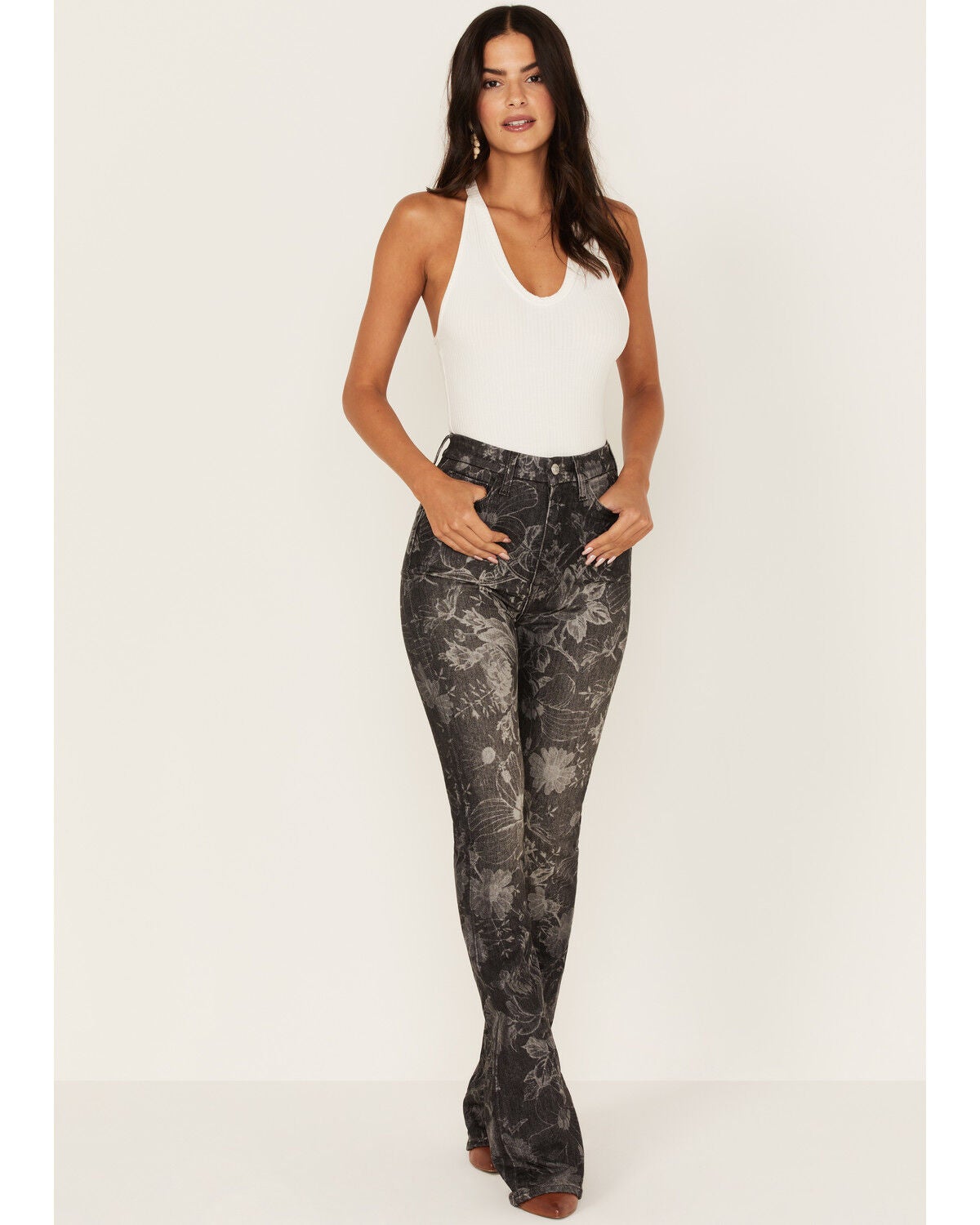 7 For All Mankind Women's Floral Print High Rise Slim Stretch Bootcut Jeans, Black, hi-res