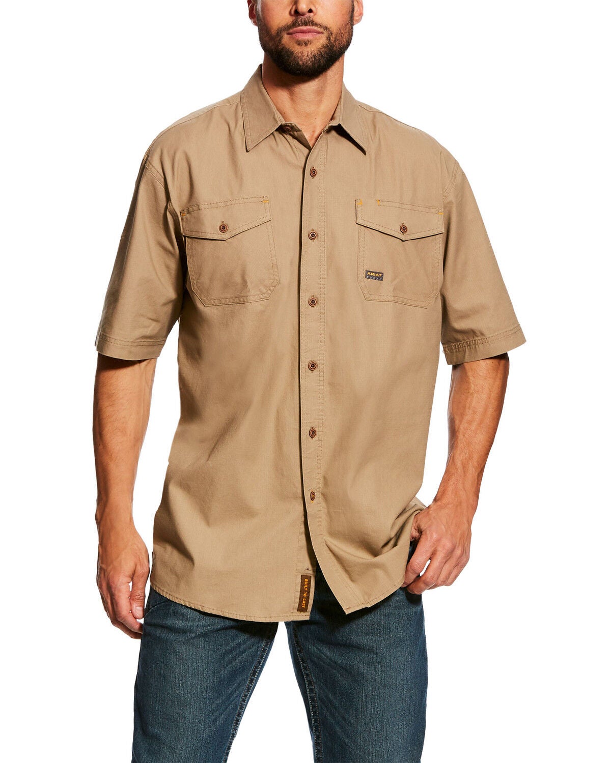 Ariat Men's Rebar Made Tough VentTEK Short Sleeve Work Shirt, Beige/khaki, hi-res