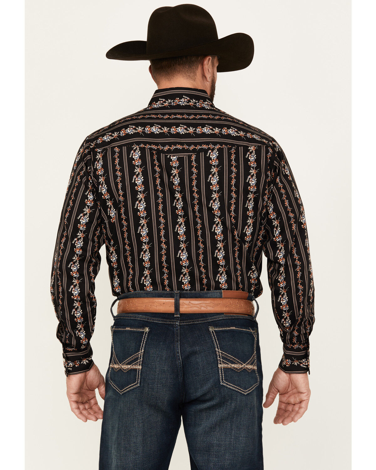 Image #4 - Ely Walker Men's Floral Striped Long Sleeve Pearl Snap Western Shirt, Black, hi-res