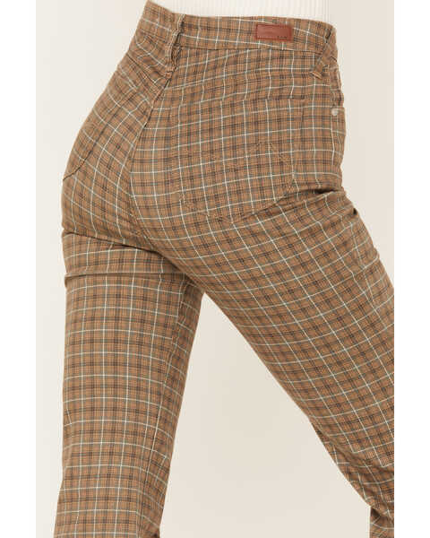 Image #4 - Cleo + Wolf Women's High Rise Plaid Print Flare Jeans, Brown, hi-res