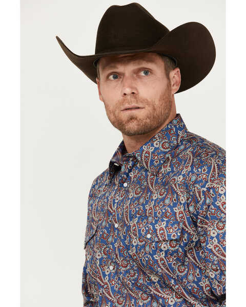 Image #3 - Roper Men's Amarillo Paisley Print Long Sleeve Pearl Snap Western Shirt, Blue, hi-res