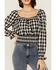 Image #3 - Beyond The Radar Women's Gingham Tie Back Smocked Blouse, Black, hi-res
