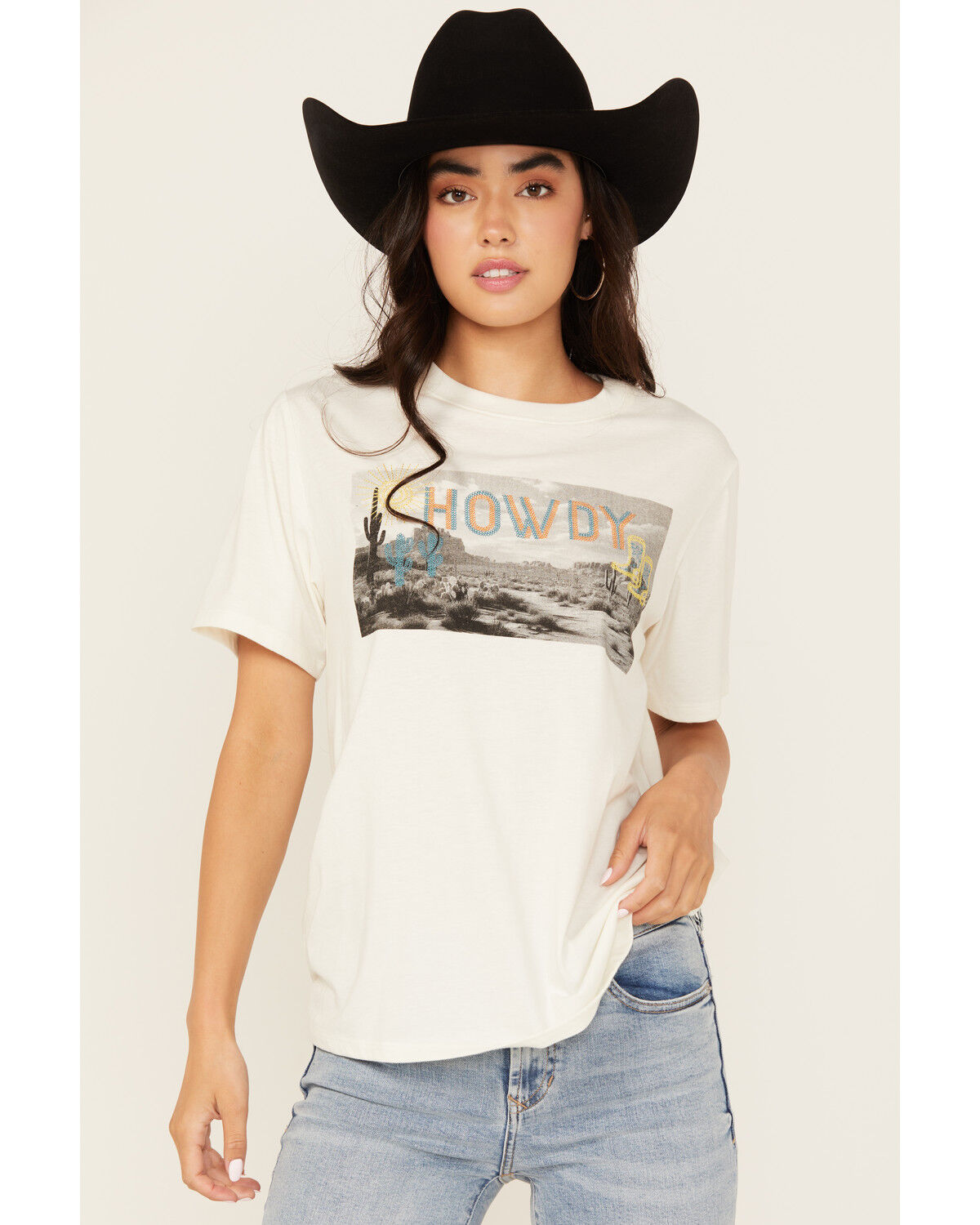 Image #1 - Shyanne Women's Howdy Photo Short Sleeve Graphic Tee, Cream, hi-res