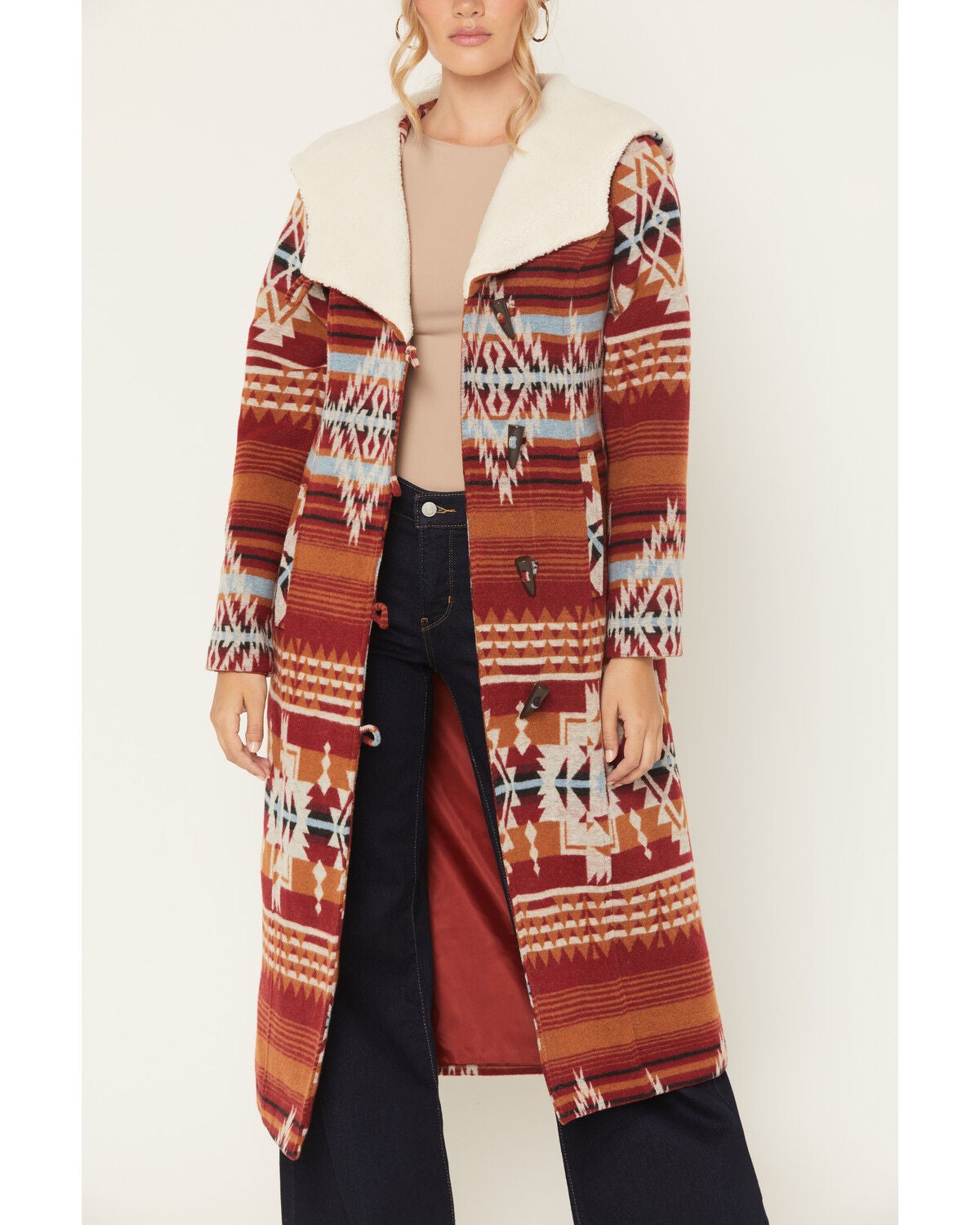 Image #3 - Panhandle Slim Women's Southwestern Print Hook & Loop Hooded Coat, Multi, hi-res