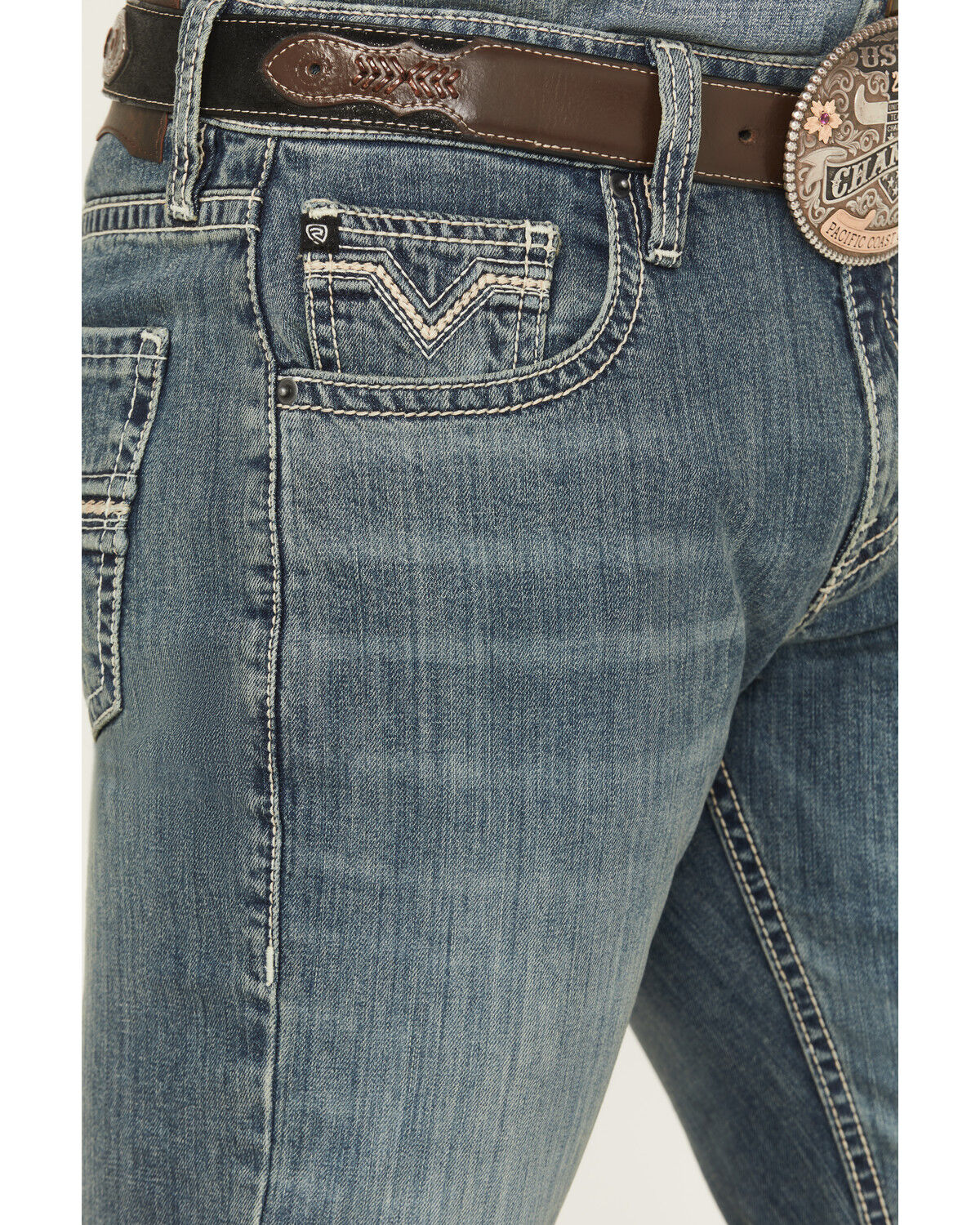 Image #2 - Rock & Roll Denim Men's Medium Wash Double Barrel Relaxed Bootcut Stretch Denim Jeans, Medium Wash, hi-res