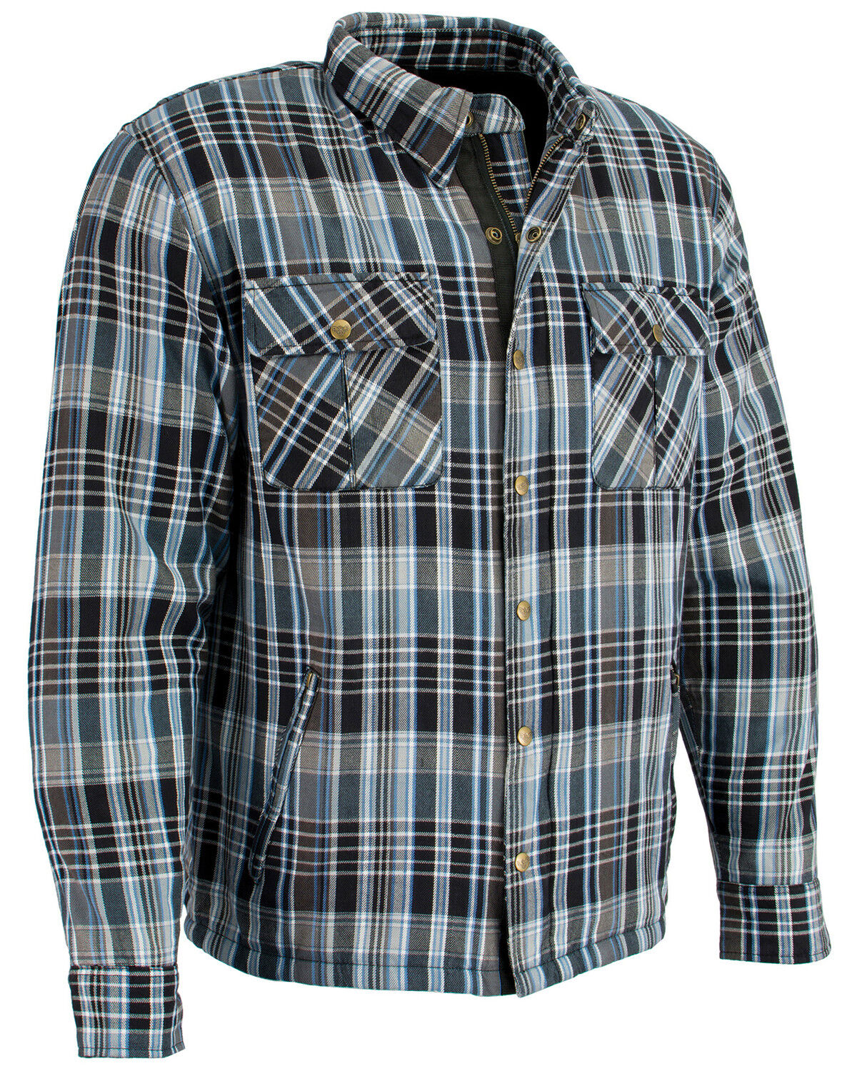 Image #6 - Milwaukee Performance Men's Aramid Flannel Biker Jacket - 3X, Black/blue, hi-res
