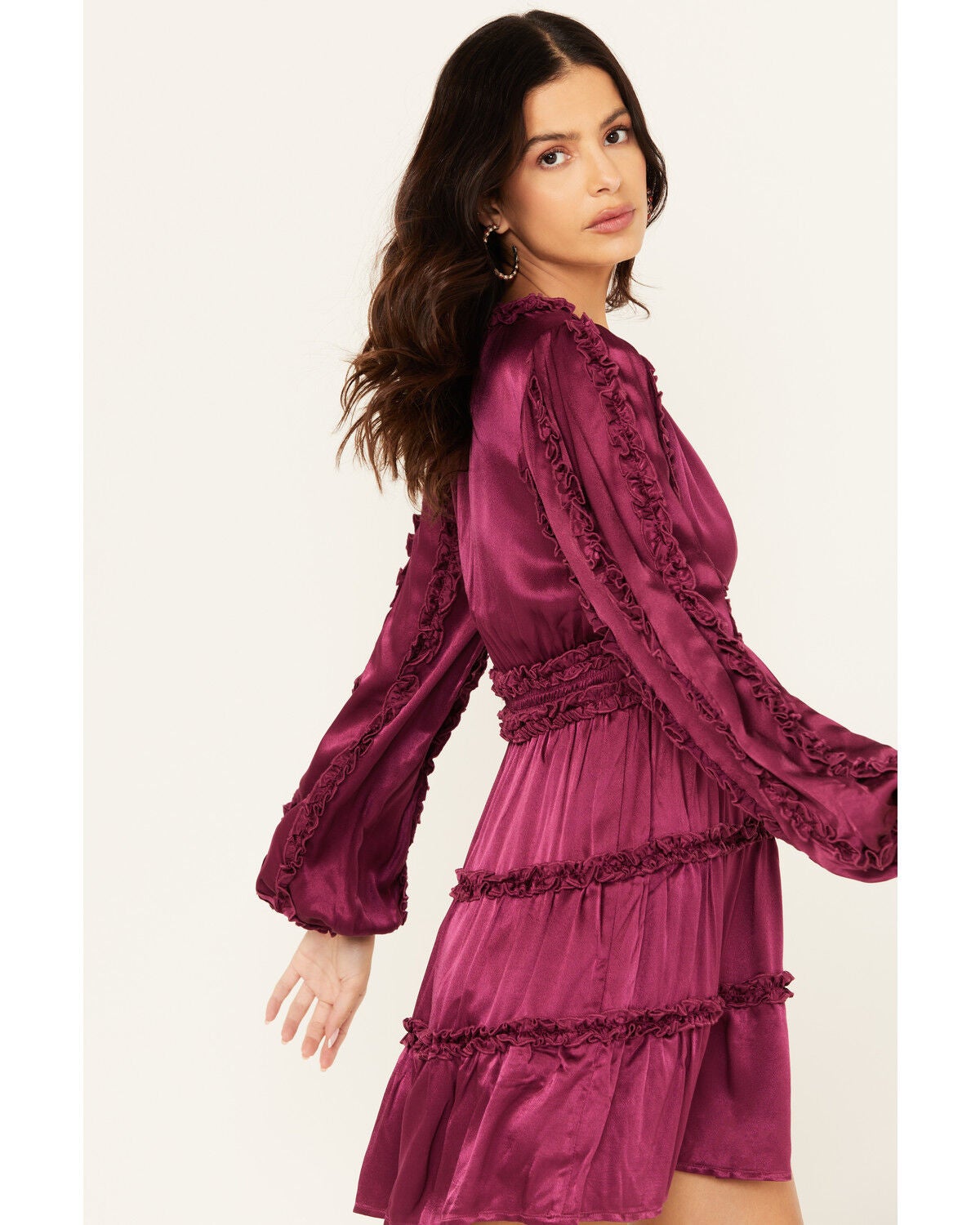 Shyanne Women's Long Sleeve Ruffle Mini Dress, Fuchsia