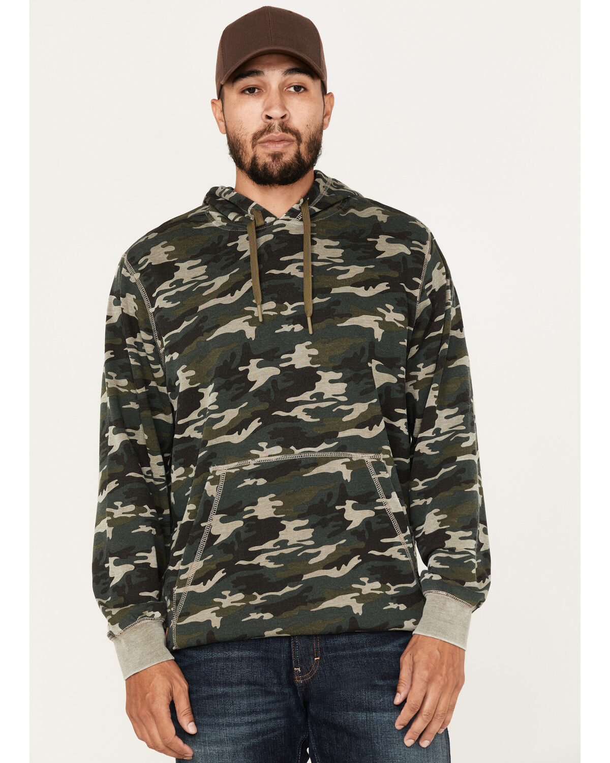 Image #1 - Moonshine Spirit Men's Now You See Me Burnout Camo Hooded Sweatshirt, Olive, hi-res